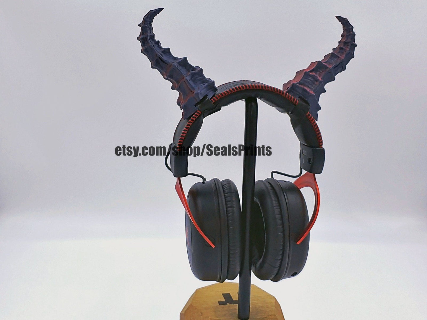 Ribbed Demon Horns Attachment for Headset, Gaming and Streaming Headset Accessories, cosplay, Streaming Prop, gaming streamer gift