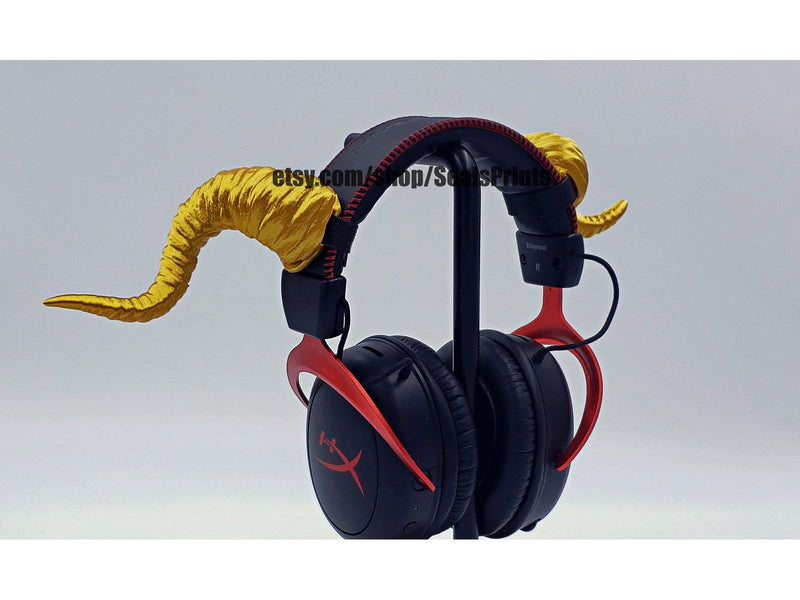 Curved Ram Horns for Headphones, 3D printed headset attachment by SealsPrints