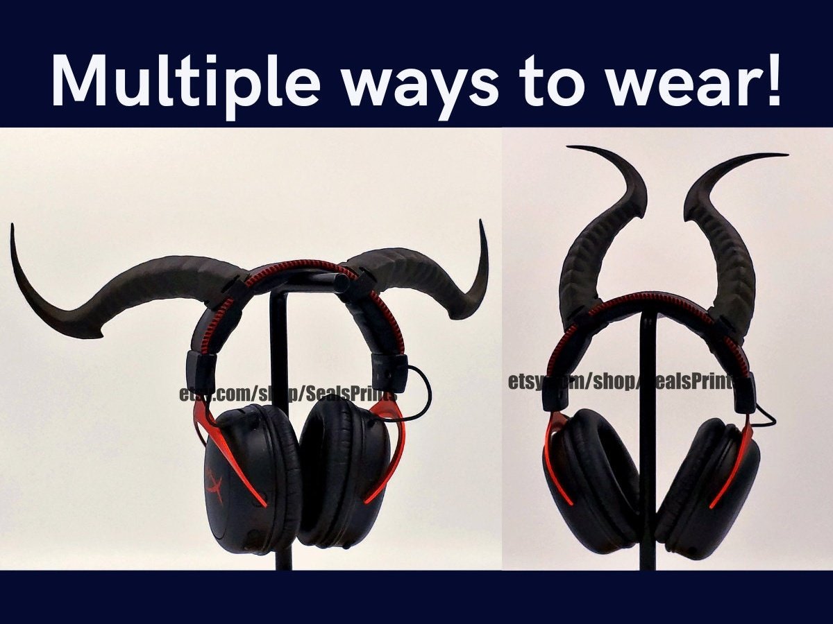 Tiefling Horns for Headphones, 3D printed headset attachment by SealsPrints
