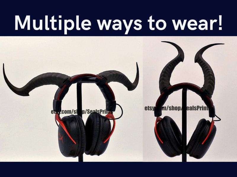 Tiefling Horns for Headphones, 3D printed headset attachment by SealsPrints